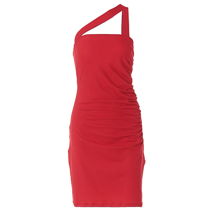 Damen figurbetontes Minikleid mit asymmetrischem Ausschnitt und eleganter Raffung Drune