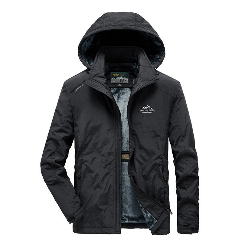 Herren Outdoorjacke mit Plüsch-Innenfutter, verstellbarer Kapuze und winddichter Front Drune