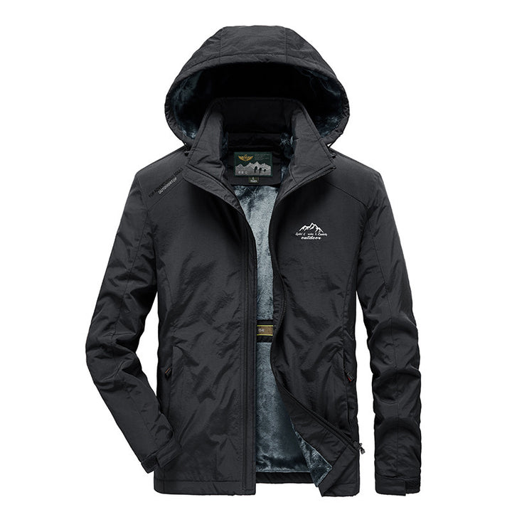 Herren Outdoorjacke mit Plüsch-Innenfutter, verstellbarer Kapuze und winddichter Front Drune