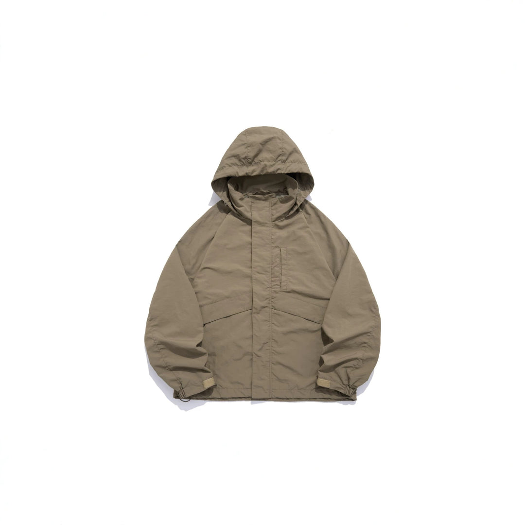 Unisex Weite wasserabweisende Kapuzenparka mit verdeckter Reißverschlussblende und Klappentaschen Drune