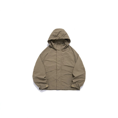 Unisex Weite wasserabweisende Kapuzenparka mit verdeckter Reißverschlussblende und Klappentaschen Drune