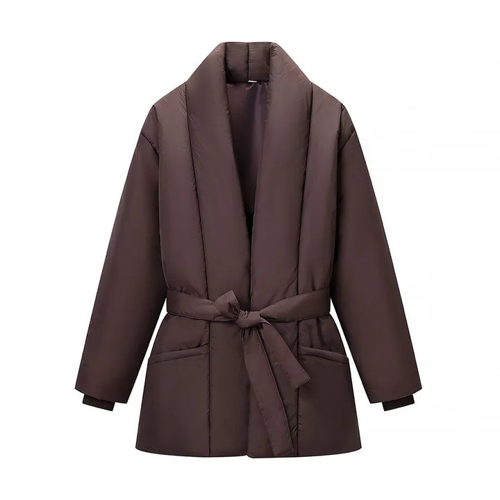 Damen nan wattierte Jacke mit Schalkragen, Bindegürtel und aufgesetzten Taschen Drune