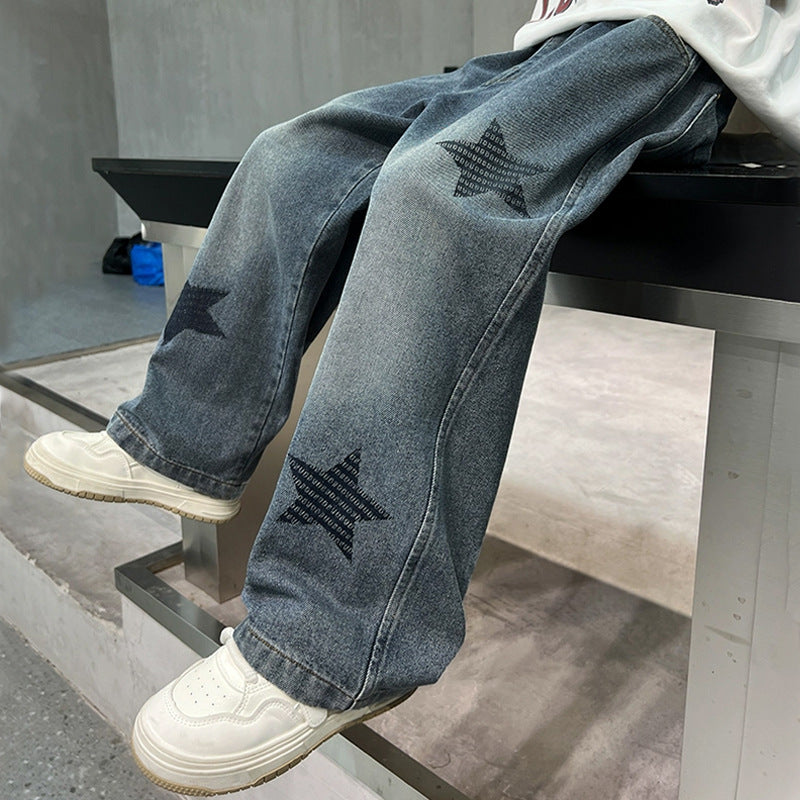 Unisex weite Jeanshose mit Sternenapplikationen Drune