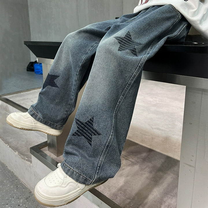 Unisex weite Jeanshose mit Sternenapplikationen Drune