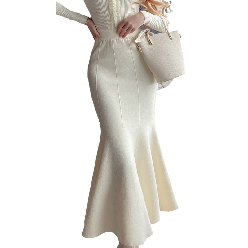 Damen Eleganter Hochtaillierter Rock mit ausgestelltem Saum und feiner Strickstruktur Drune
