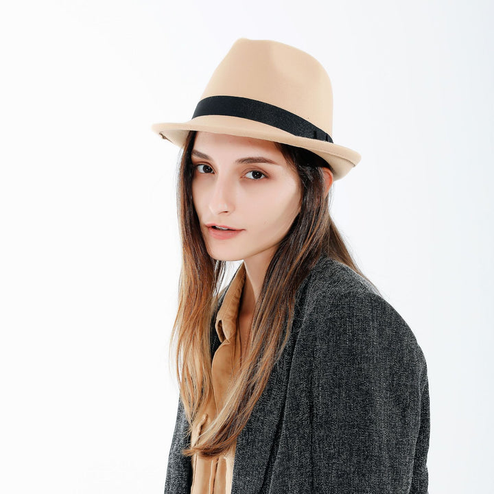 Damen Fedora-Hut aus hochwertigem Wollmix mit stilvollem Band Drune