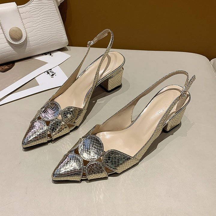 Damen Slingback-Pumps mit Schlangenprägung und dekorativer Mosaik‑Applikation Drune