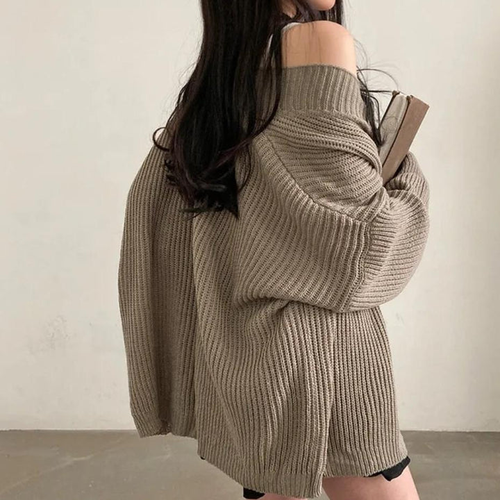 Damen kuschelige Strickjacke mit oversized Ärmeln und feiner Rippstruktur Drune