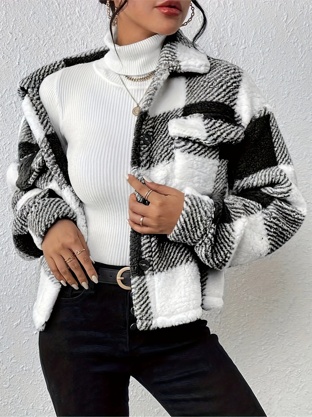 Damen kuschelige Karojacke Drune