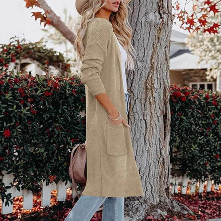 Damen Langer Strickcardigan mit praktischen Taschen und offenem Design Drune