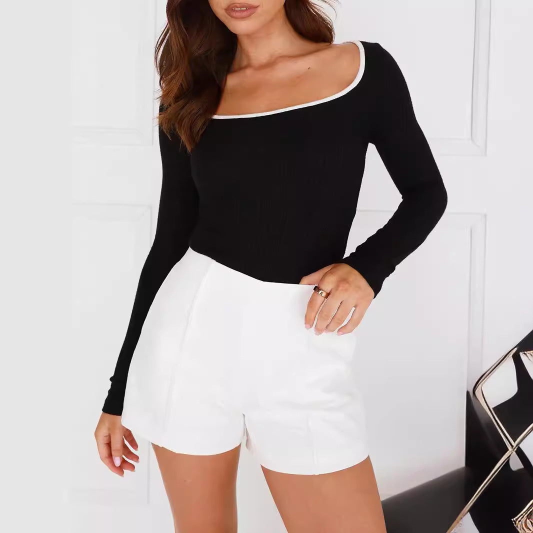 Damen Enganliegender High-Waist Minirock mit seitlichem V-Schlitz und Business-inspirierten Abnähern Drune
