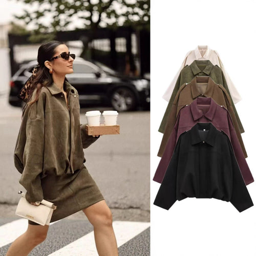 Damen Cropped Boxy‑Übergangsjacke im Wildlederlook mit Epauletten Drune