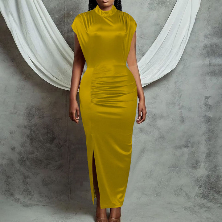 Damen elegantes und figurbetontes Midi-Kleid mit Raffungen Drune