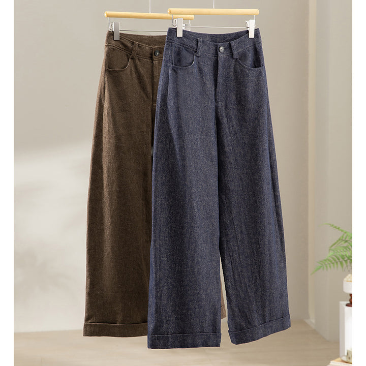 Damen Weite High-Waist-Jeanshose mit Bügelfalte und Umschlagsaum Drune