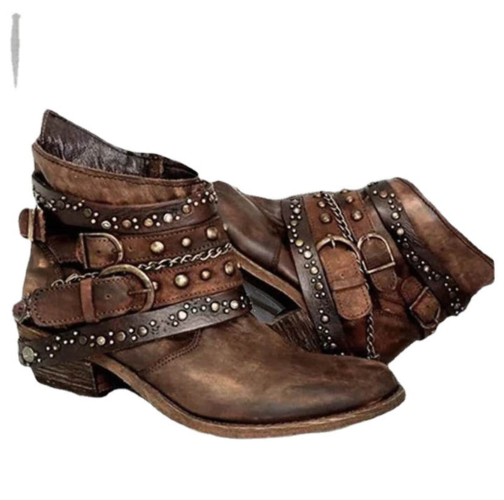 Damen Stiefeletten mit modischem Riemen-Design und robusten Nieten Drune