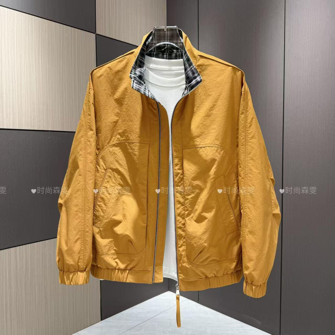 Herren Leichter Baumwoll-Mix Blouson mit Stehkragen und Karofutter Drune