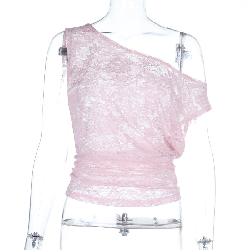 Damen Spitzen-Oberteil mit asymmetrischem Schnitt und raffiniertem Design Drune