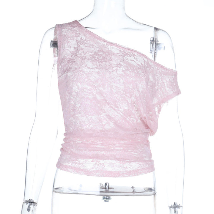 Damen Spitzen-Oberteil mit asymmetrischem Schnitt und raffiniertem Design Drune