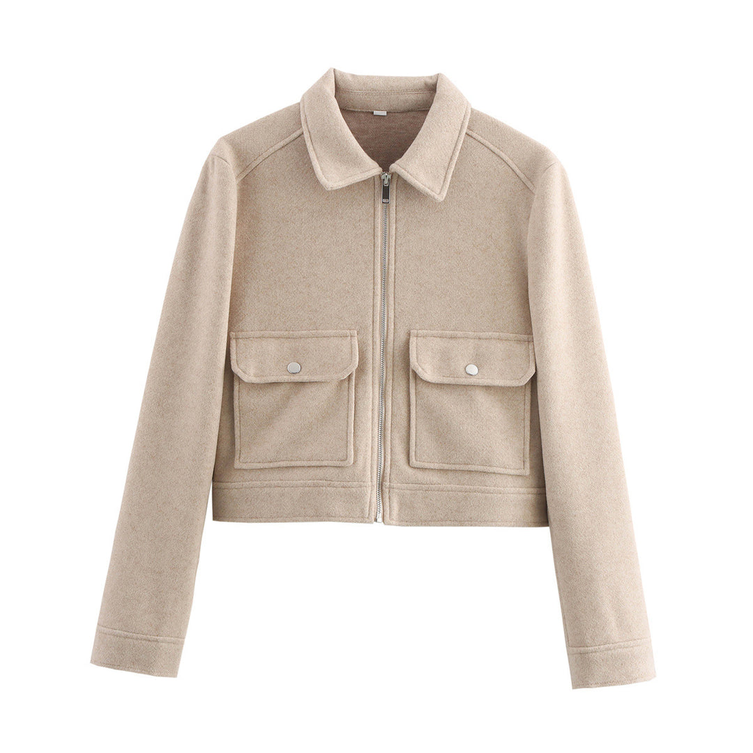 Damen nan kurz geschnittene Wolloptik-Blousonjacke mit durchgehendem Reißverschluss und aufgesetzten Klappentaschen Drune
