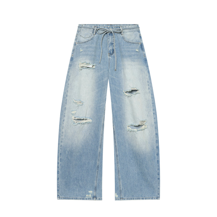 Damen nan weite zerrissene Jeans mit hoher Taille und Bindeband Drune