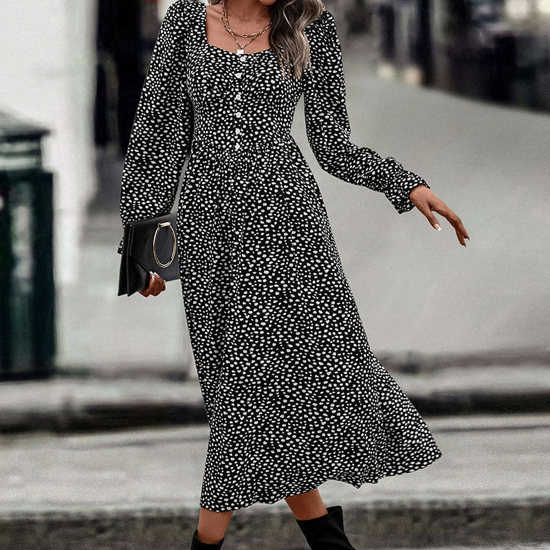 Damen Midikleid mit eckigem Ausschnitt, taillierter Smokpassform und Knopfleiste Drune