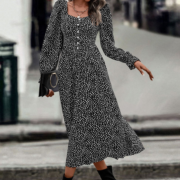 Damen Midikleid mit eckigem Ausschnitt, taillierter Smokpassform und Knopfleiste Drune