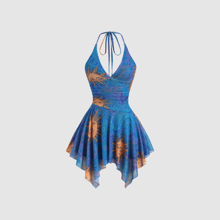 Damen lässiges Strandkleid mit asymmetrischem Saum und raffiniertem Druck Drune