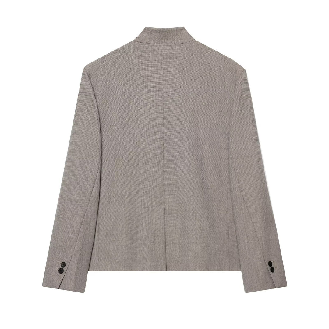 Damen Kurzer taillierter Blazer mit Stehkragen und asymmetrischer Knopfleiste Drune