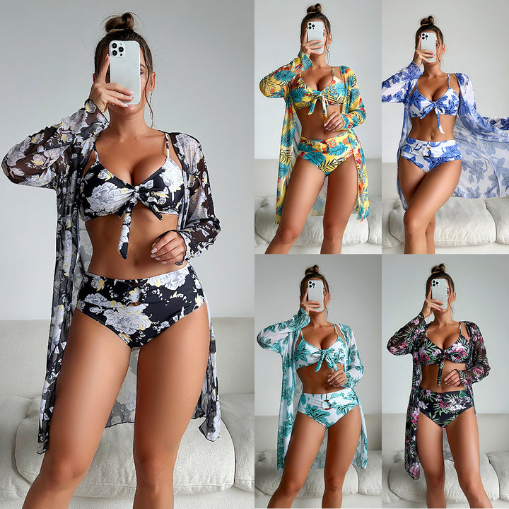 Damen Bikini-Set mit floralem Design und passendem Strandüberwurf Drune