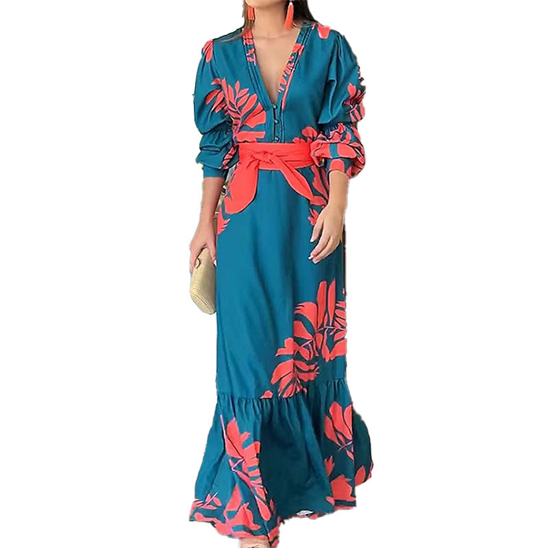 Damen Maxikleid mit eleganten Blumenmustern Drune