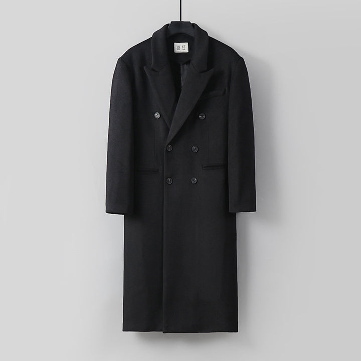 Herren Klassischer Doppelreiher-Longcoat aus Wollmischung mit Schalkragen und feiner Innenfutterverarbeitung Drune
