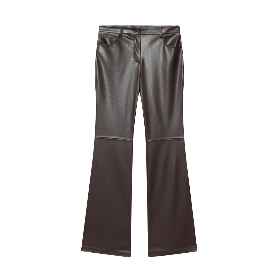 Damen nan weit geschnittene Kunstleder‑Flarehose mit Teilungsnähten und aufgesetzten Gesäßtaschen Drune