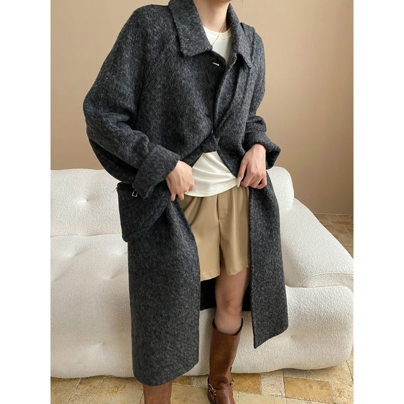 Damen eleganter Schnittstrickmantel mit praktischen Taschen Drune