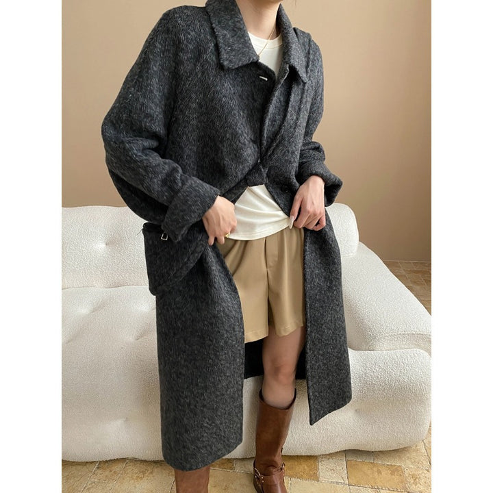 Damen eleganter Schnittstrickmantel mit praktischen Taschen Drune