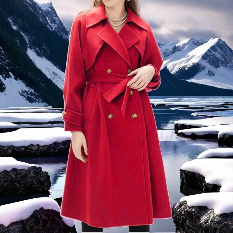 Damen eleganter Trenchcoat mit doppelter Knopfleiste und tailliertem Schnitt Drune
