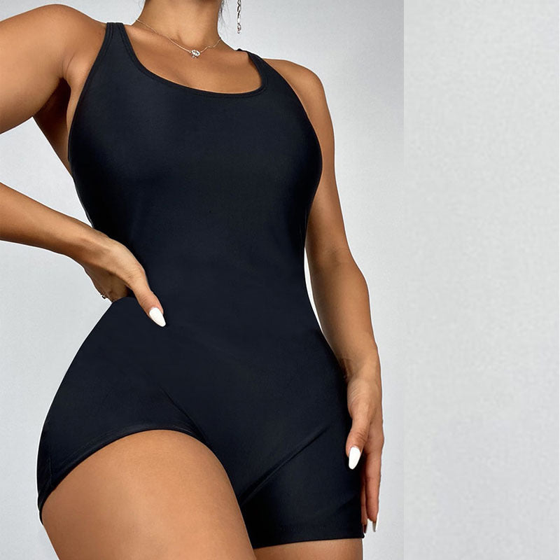 Damen Sportlicher Einteiler Badeanzug mit tiefem Ausschnitt Drune