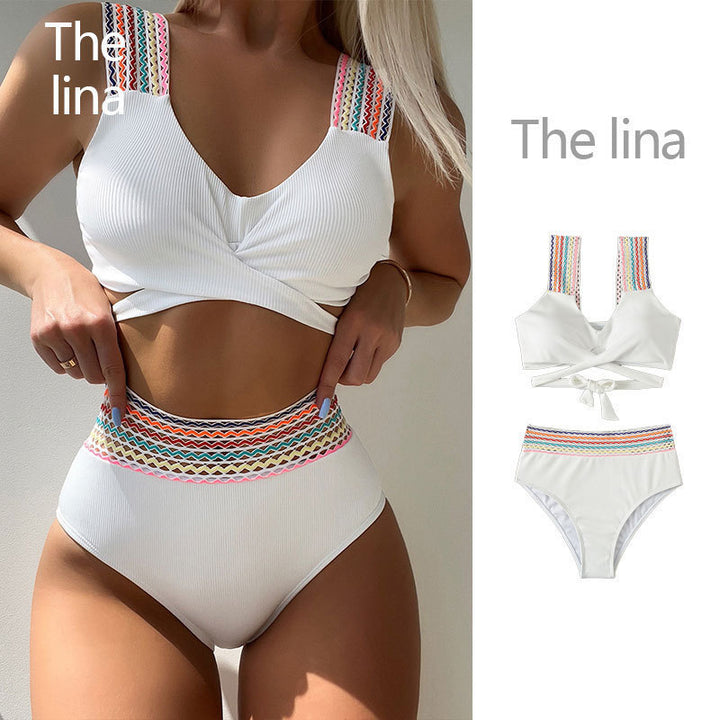 Damen Hochtailliertes Bikini-Set mit farbenfrohem Trägerdesign Drune