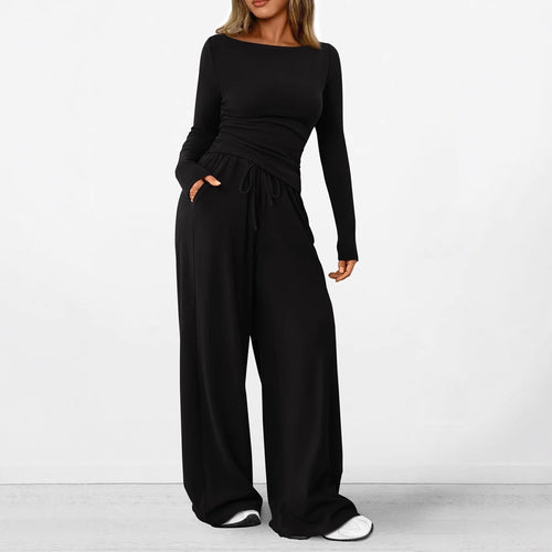 Damen elegantes und bequemes Lounge-Set mit langem Arm und elastischem Bund Drune