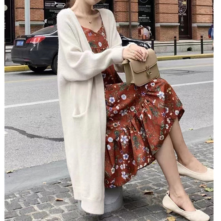 Damen Oversized Strickmantel mit Taschen und lässigem Schnitt Drune