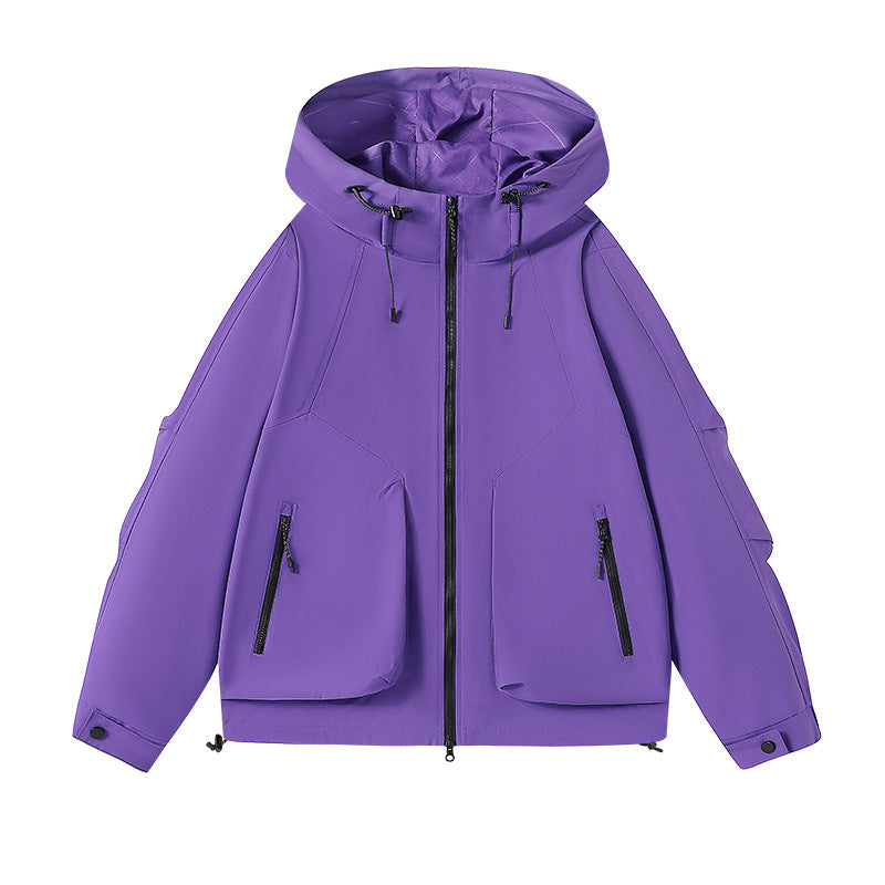 Herren technische Softshell-Kapuzenjacke mit wasserabweisender Membran, großen Fronttaschen und verstellbarem Kordelzug Drune