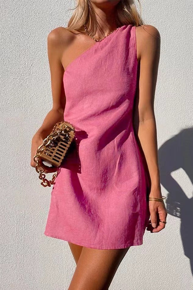 Damen Einseitiges Minikleid mit asymmetrischem Schnitt und schmalem Träger Drune