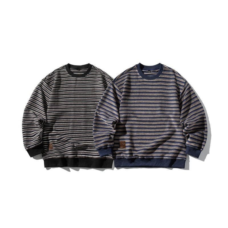 Unisex Gestreiftes Oversize Strick-Sweatshirt mit gerippten Bündchen und Rundhals Drune