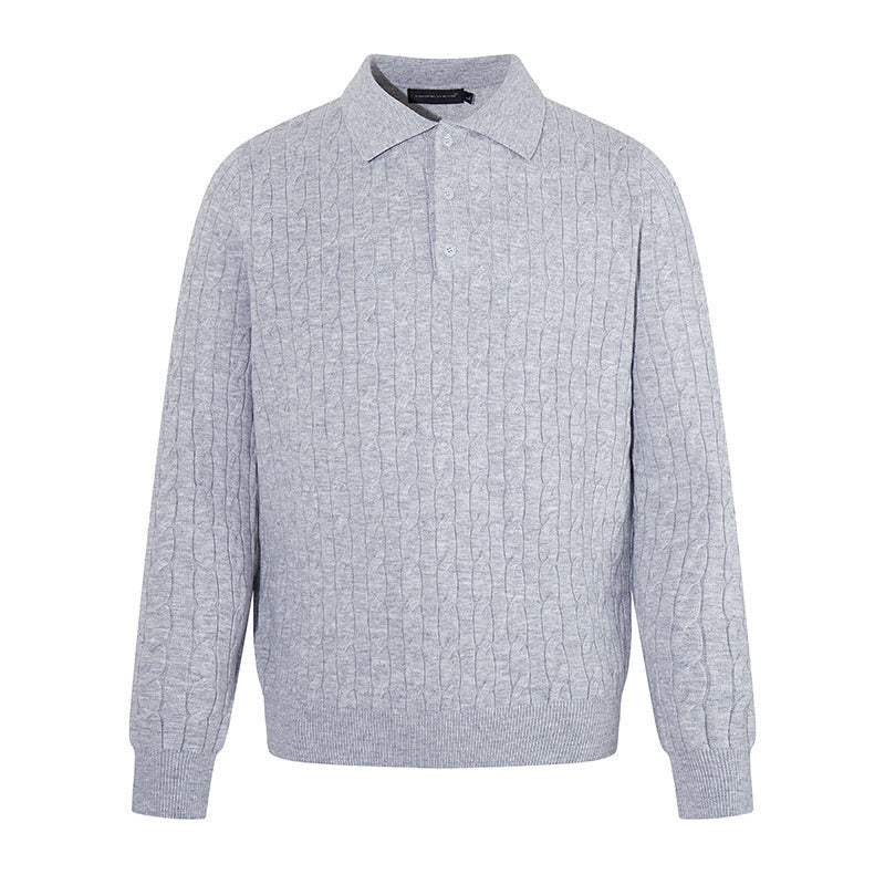 Herren Strick-Polo mit Zopfstrickmuster, Hemdkragen und Knopfleiste Drune