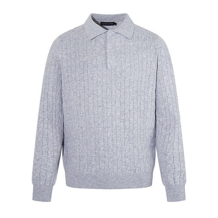 Herren Strick-Polo mit Zopfstrickmuster, Hemdkragen und Knopfleiste Drune