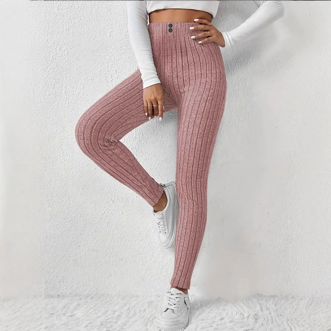 Damen Hochgeschnittene Rippstrick-Leggings mit elastischem Taillenbund Drune