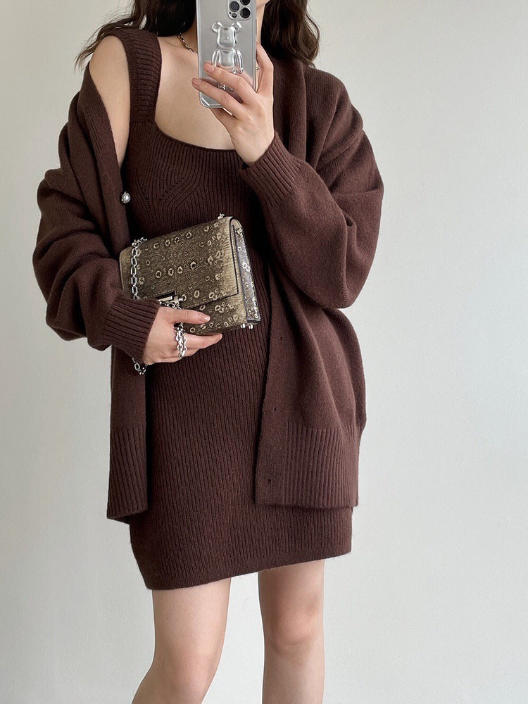 Damen Strickkleid mit offener Strickjacke Drune