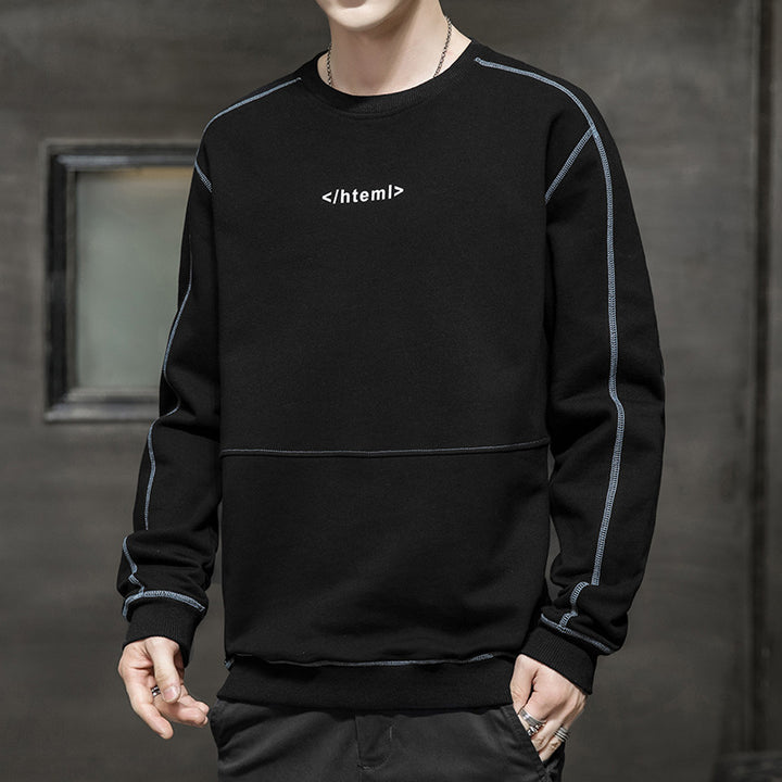 Herren lockeres Oversize‑Sweatshirt mit Kontrastnähten und Code‑Print Drune