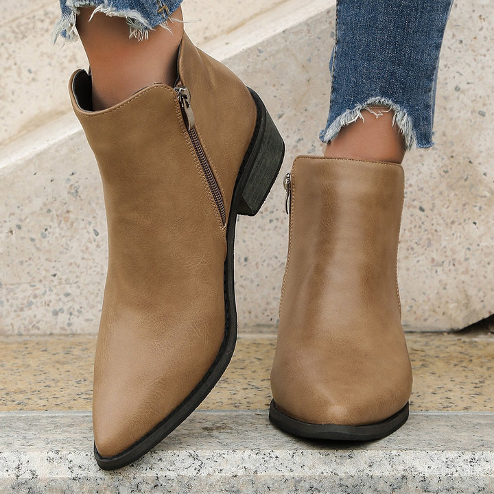 Damen elegante Ankle-Boots mit spitzem Fersenbereich und seitlichem Reißverschluss Drune