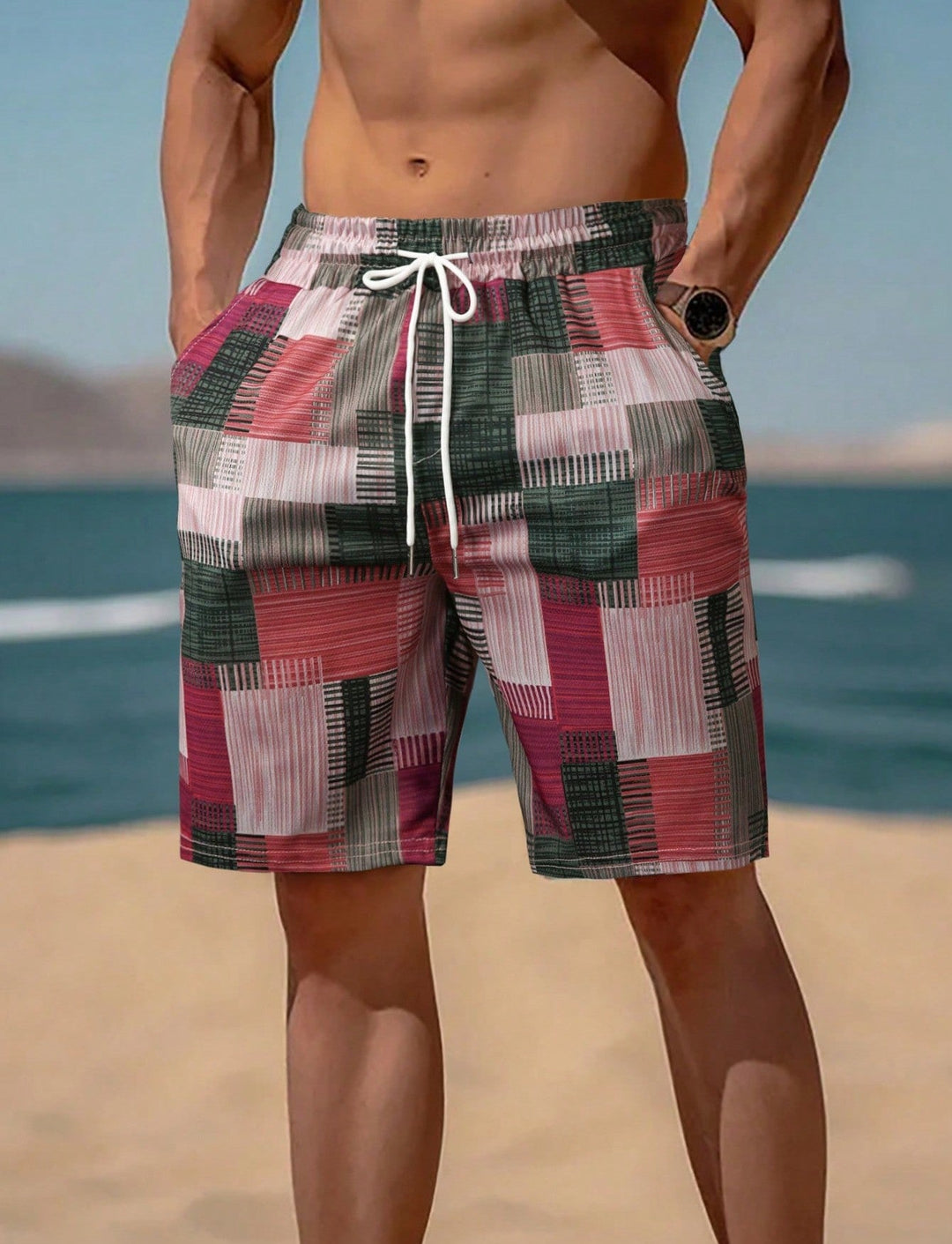Herren stylische Bade-Shorts mit modernem Graphikmuster Drune