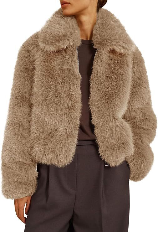 Damen Kurze Boxy‑Faux‑Fur‑Fliegerjacke mit dichtem Hochflor und breitem Umlegekragen Drune